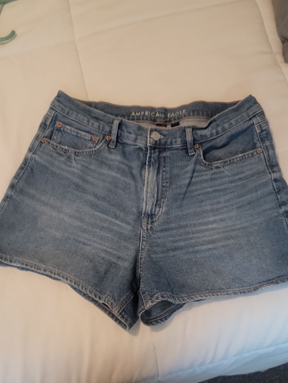 American Eagle Blue Washed Denim Shorts with Embroidered Waistband